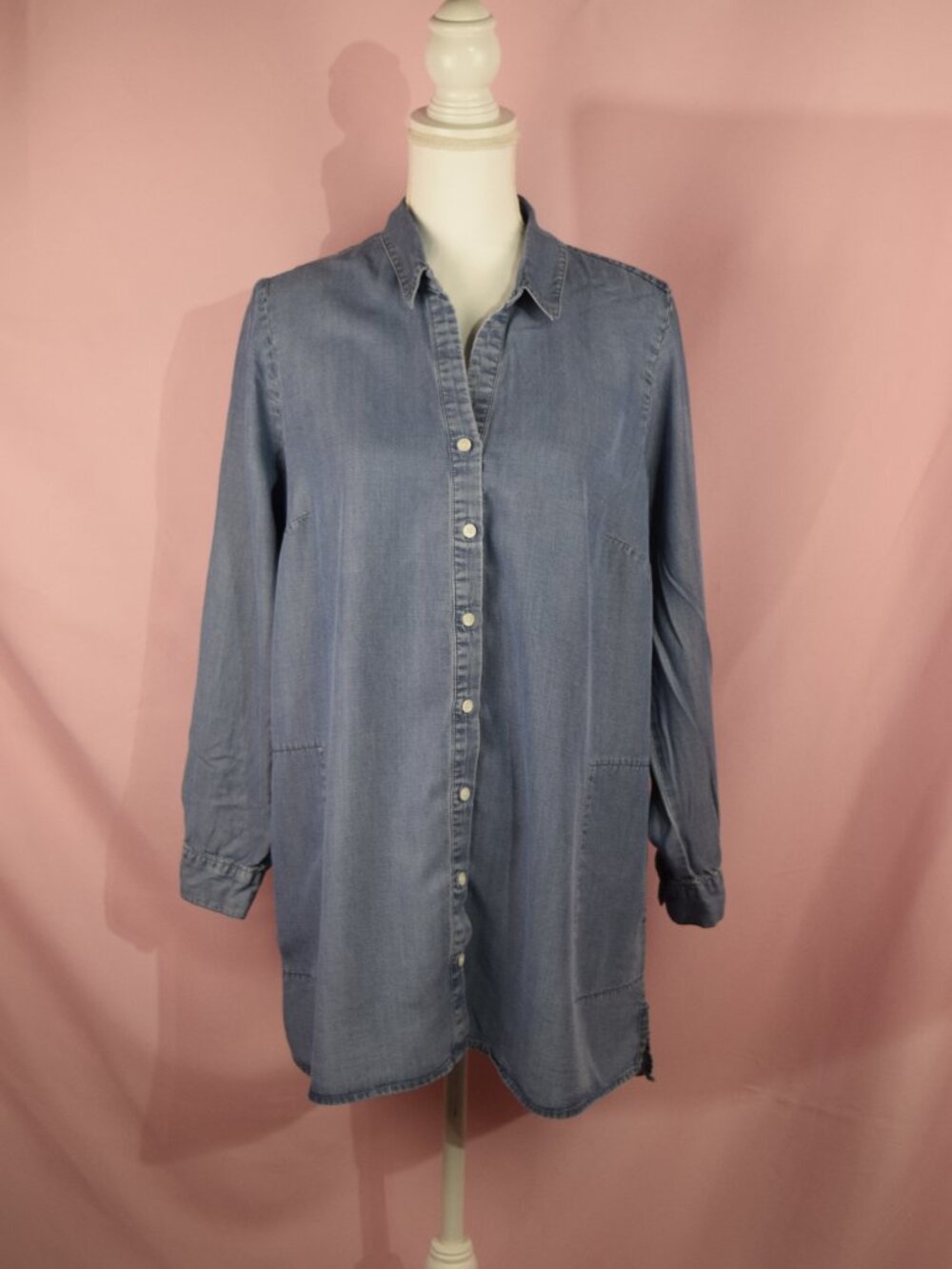 J. Jill Blue Denim Button-Front Tunic Blouse | Size L